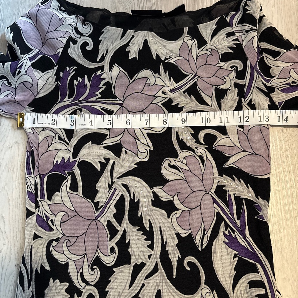 Vintage Black and Lilac Floral Wide Neck Top - Picture 4 of 10